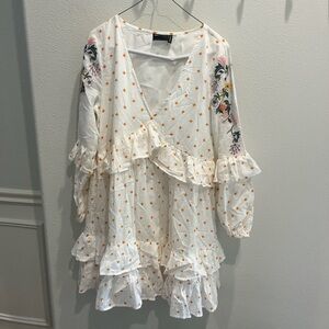 ASOS Floral Ruffle Mini Dress in White and Orange